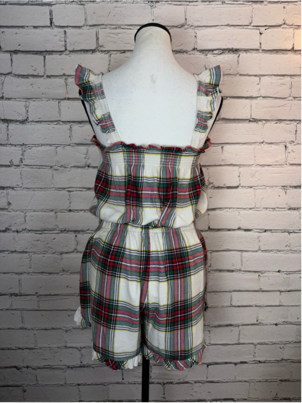 Women's Aerie Flannel Romper size Medium Red White Plaid Flannel Sleep Fall NWT - Picture 12 of 14